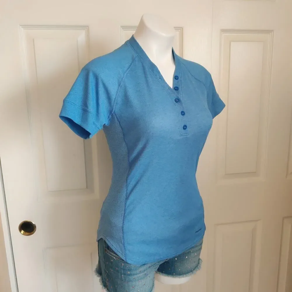 Patagonia blue waffle knit henley short sleeve shirt sz M